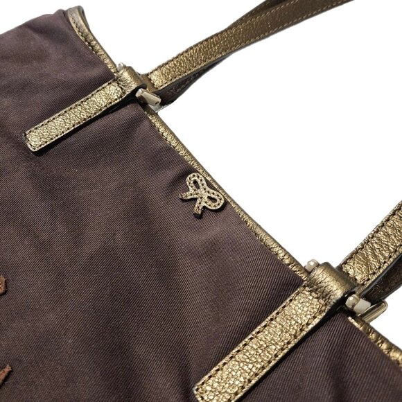 Anya Hindmarch -RARE- WHAM Brown Canvas & Metallic Bronze Leather Tote Bag VGUC - Picture 6 of 12